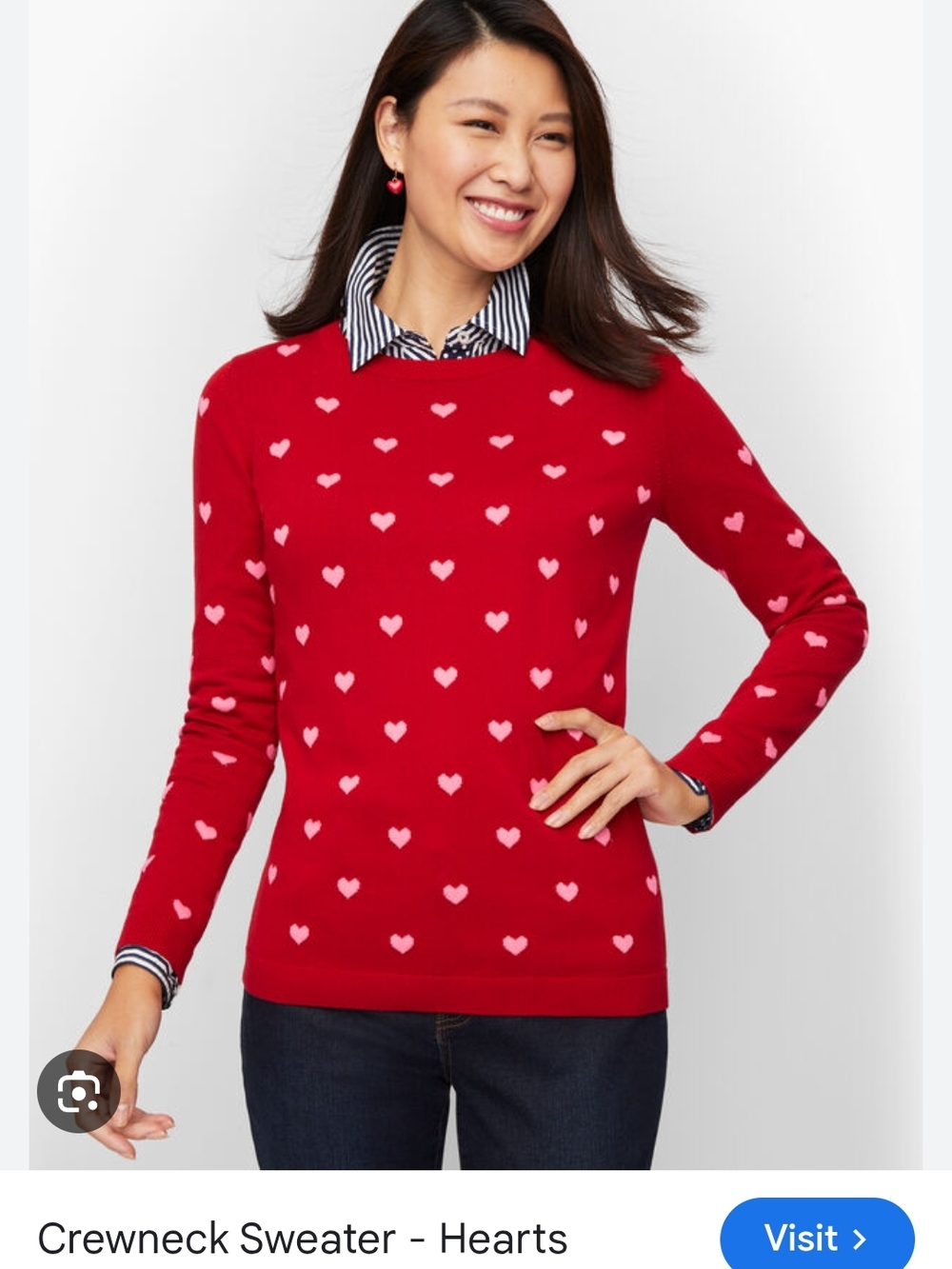 Talbots Red Sweater with Pink Heart Pattern